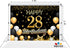 RBYOO 28th Gold Black Happy Birthday Backdrop for Girls Women Boy Men 7x5ft Photography Background Banner Birthday Party Decorations Photo Booth Props