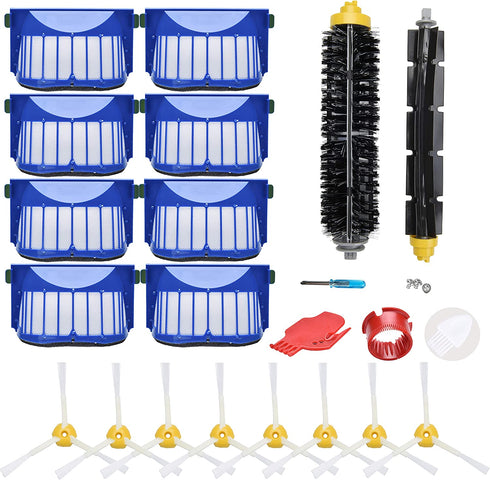 LOVECO Replacement Accessory Kit Compatible for iRobot Roomba 600 Series 694 692 690 680 660 650 & 500 Series 595 585 564, 8 Filter, 8 Side Brush,1 Bristle and Flexible Beater Brush,1 Cleaning Tool