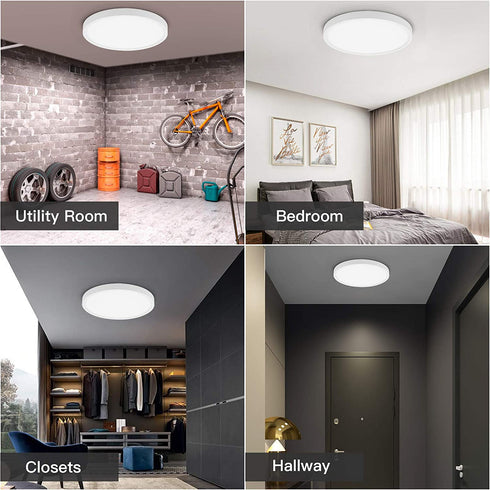 Ocioc LED Flush Mount Ceiling Light, 8.9inch 18W 5000K, Slim Round Surface Mount Lighting Fixture for Bedroom, Utility Room, Hallway, Stairwells, Closets White ETL Lsted