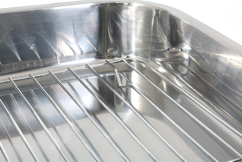 ExcelSteel Multiuse with Rack and Foldable Handles for Easy Storage Stainless Steel Roasting Pan, 15.25", Stainless