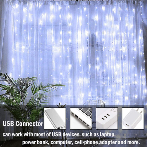 SUPERNIGHT LED Curtain Lights, Window Curtain Twinkle String Lights for Patio,Bedroom, Wedding, Party, Thanksgiving Day, Christmas Decoration (9.8 x 9.8 ft, 300LEDs, 8 Modes, Timer, Cool White)