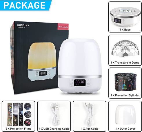 Pofeite Star Projector Galaxy Night Light for Bedroom Ceiling Bluetooth Speaker Alarm Clock FM Radio 360 Degree Rotation with 6 Films Dimmable Warm Light&7 Color Changing Gift Girl Boy Women