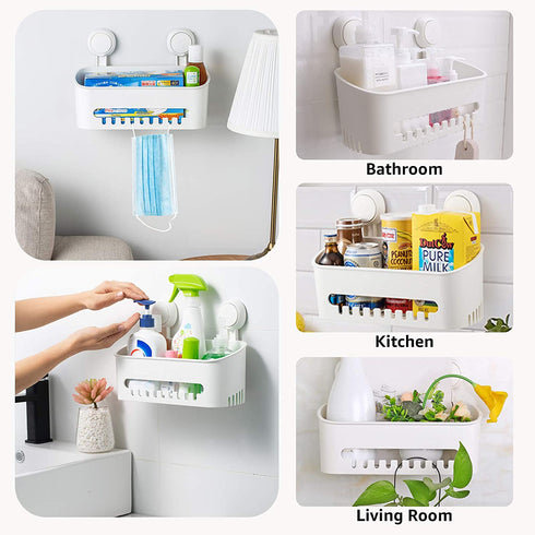 TAILI Shower Caddy with Vacuum Suction Cup Drill-Free Removable Shower Shelf Storage Basket for Shampoo & Toiletries, Kitchen Bathroom Bedroom Organizer