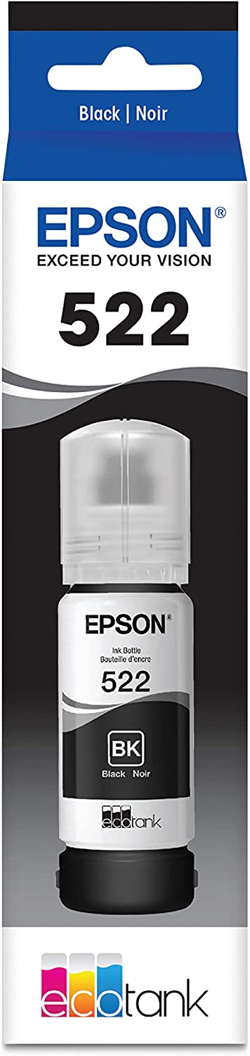 EPSON T522 EcoTank Ink Ultra-high Capacity Bottle Black (T522120-S) for select Epson EcoTank Printers