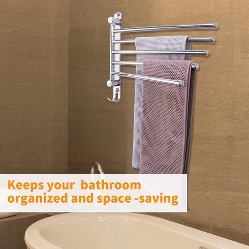 Towel Rack, Towel Bar with 5-Arm Bathroom Towel Shelf Swivel Wall-Mounted Towel Bar Holds for Bathroom, Pool, Kitchen (5 Arms Type)