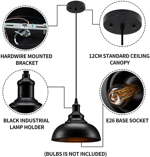 Farmhouse Pendant Light, Asnxcju Black Pendant Light Fixtures, Industrial Vintage Hanging Ceiling Light Fixture for Kitchen, Barn, Dining Room (1 Pack)