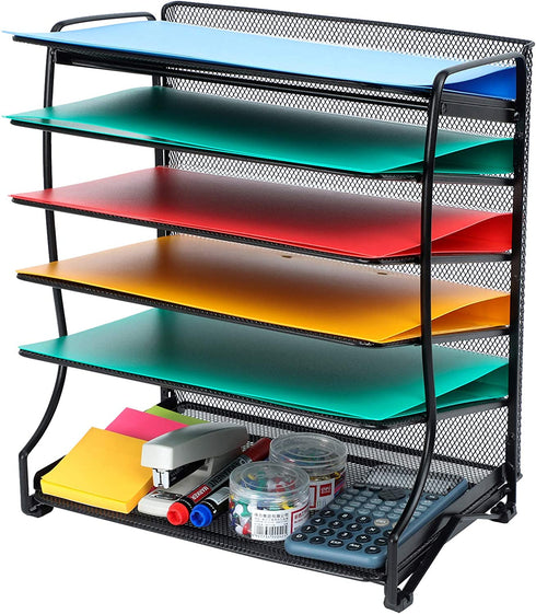 Samstar Letter Tray Organizer, 6-Tier Mesh Desk File Organizer Paper Sorter Holder File Rack Shelves, Black