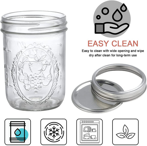 Pack of 6 Glass Mason Jars with Lids and Bands 16oz Wide Mouth Ball Mason Jars for Jam Making, Pickled Vegetables, Candied Fruit, Homemade Preserves, Kitchen Storage (16 oz)