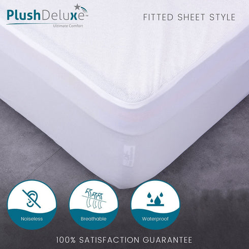 PlushDeluxe Mini Crib Size Waterproof Mattress Protector Breathable Soft Cotton Terry Surface (Mini Crib)