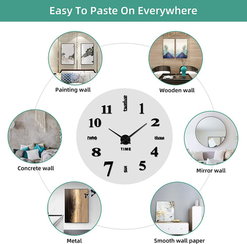 VREAONE Frameless DIY Wall Clock,Large Modern 3D Mirror Wall Clock Decor Sticker DIY Clock kit for Home Living Room Bedroom Office Wall Decorations(Black)