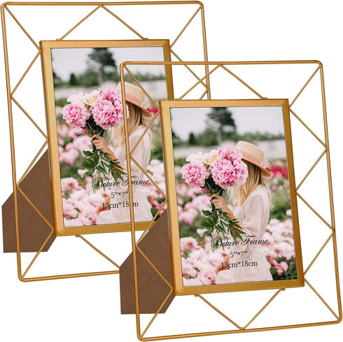 5x7 Metal Picture Frames for Tabletop or Wall Mounting Display, 2 Pack 7 x 5 Photo Frame