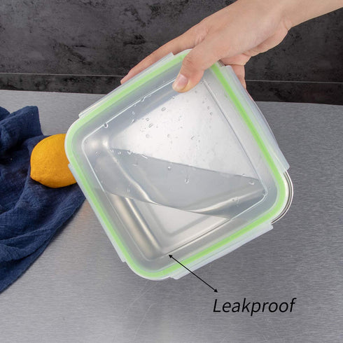 304 Stainless Steel Square Food Storage Lunch Box Containers Eco-Friendly & Reusable Snack Food Leak Proof Nesting Containers for Kids & Adults | Set of 3 Metal Lunch Sandwich Container, Snack Boxes