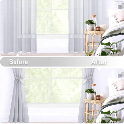 Hiasan Grey Sheer Curtains for Bedroom with Tiebacks, Light Filtering Semi Transparent Airy Voile Grommet Window Curtains for Living Room, Kids' Room, Nursery, W52 x L54, 2 Drape Panels