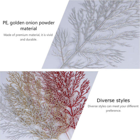 HEMOTON 12PCS Artificial Pine Branches Glitter Pine Needles Spray Stems Faux Cedar Spray Picks Greenery DIY Accessories for Christmas Holiday Winter Garden Decor Silver