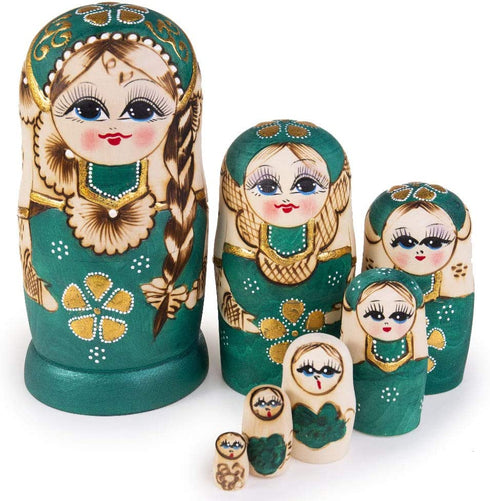 Jeccffes Russian Nesting Dolls Matryoshka Wooden Stacking Nested Set 7 Pieces Handmade Toys for Kids Children Christmas Mother's Day Birthday Home Room Decoration