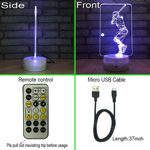 FlyonSea Baseball Light,Baseball Gifts Bedside Lamp 7 Colors Change + Remote Control with Timer Kids Night Light Optical Illusion Lamps for Boys Gift Ideas for Boys or Kids