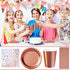 MOVINPE Rose Gold Party Supplies Decorations for 16 Guests Tableware Bunting Curtain Tablecloth Plates Napkins Cups Straws Balloon for Girl Women Birthday Wedding Hen Party Anniversary