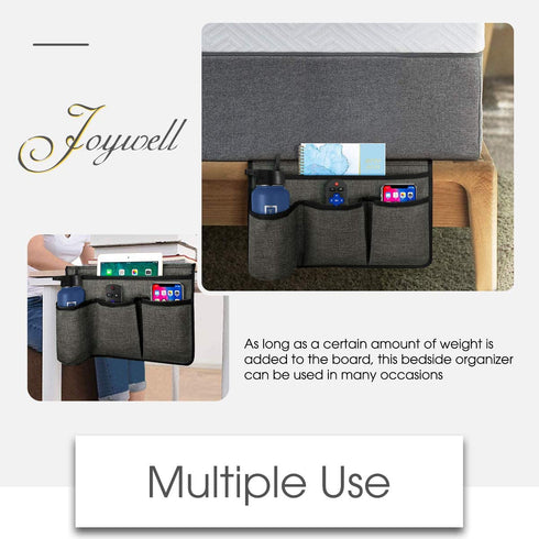 Joywell Bedside Storage Bedroom Organization Bedside Caddy Remote Control Holder 4 Pockets Bedside Organizer Dorm Insert Mattress for Remote Control, Phone, Magazine, iPad, Tablet, Grey