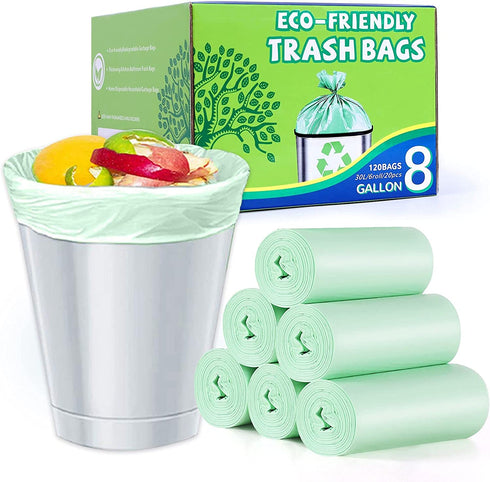 8 Gallon Trash Bags Biodegradeable Medium Garbage Bags, Extra Strong Trash-Can-Liner for Bathroom Kitchen Office (120 Counts, 30 Liter, Green)