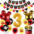 Cartoon Mouse 3rd Birthday Decorations Boys 3 Years Old Birthday Party Supplies with Number 3 Foil Balloons Birthday Banner Garland
