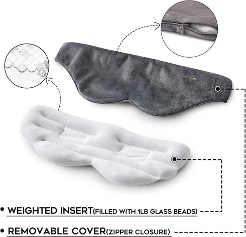 YnM Weighted Eye Mask for Sleep, Relaxation, Cooling Bamboo & Cozy Minky Dual-Sided Weighted Sleep Mask with a Romvable Insert Filled with Glass Beads, 1lb