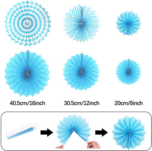23Pcs Paper Fan Party Decoration, Navy Blue Hanging Paper Fans, Pom Poms Flowers, Garland String Polka Dot and Triangle Bunting Flag Packs for Boy Birthday, Bridal Shower, Baby Showers, Wedding