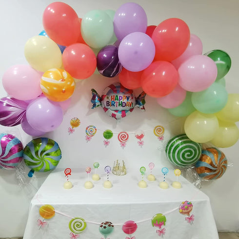 Candyland Party Supplies Set - Candy Party Decorations with Lollipop Banner,Sweet Candy Balloons,Candy Cake Toppers,Latex Balloons for Girls,kids,Candyland Party,Lollipop Party,Birthday