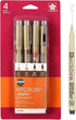 Sakura Pigma 50040 Micron Blister Card Ink Pen Set, Sepia, Pigma 4CT Set