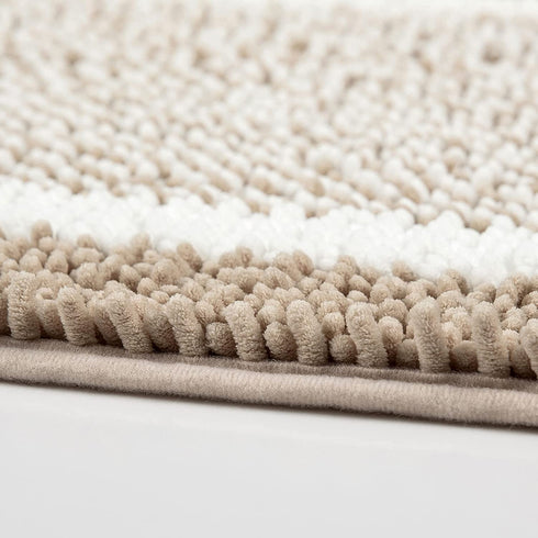 Milvowoc Bath Mats for Bathroom Luxury Chenille Shaggy Bath Rugs Non Skid Soft Shaggy Rugs Bath Carpet Machine Wash/Dry for Tub, Shower and Bath Room (20x32 Inch, Khaki/White)