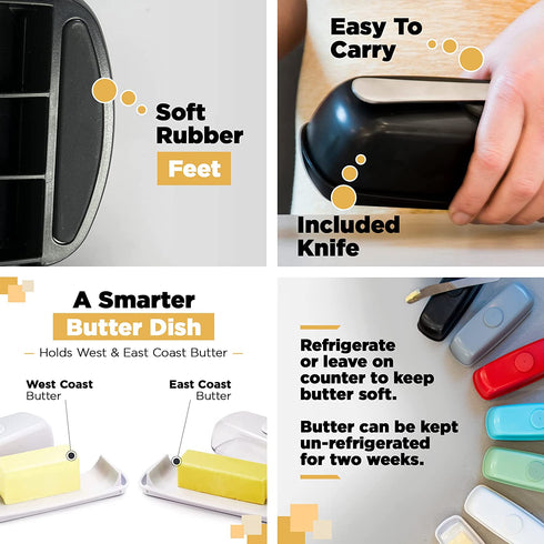 Butter Hub Extra Large Butter Dish with Lid and Knife, European Size Magnetic Butter Keeper, Easy Scoop, No Mess Lid, Plastic, Dishwasher Safe (Clear)