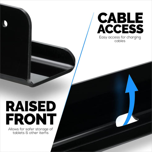 2-Pack 12" Slim Floating Shelves Mount, Adhesive or Screw Mount, for Tablets, Vinyl Records, Picture Frames, Phones, Universal Holder Shelf by Brainwavz (SHELF305 Black)