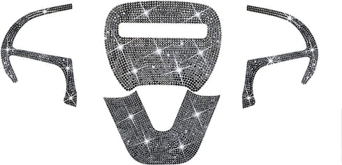 SENSHINE for Dodge Challenger Charger Durango Accessories 2014-2018 2019 2020 2021 2022 Bling Steering Wheel Sticker Cover Trim 4PCS Black For Dodge (Black Trim)