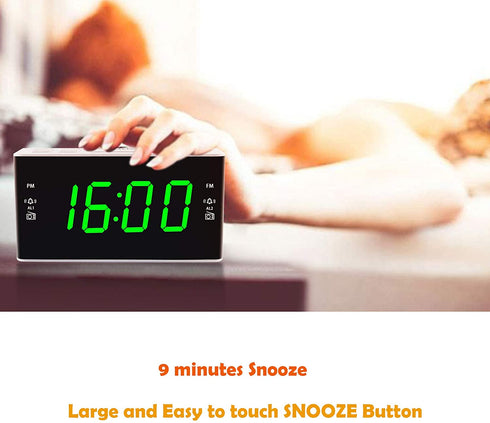 Homicial Digital Alarm Clock Radio for Bedroom with AM/FM Radio Dual Alarms, Preset, Sleep Timer and Dimmer, 4.5" Green LED Display, Corded Electric Powered