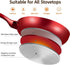 Frying Pan 8 inch, Non-stick Skillet for All Stoves, 100% Non-toxic Cooking Pans, Red Cookware, Induction, Dishwasher Safe