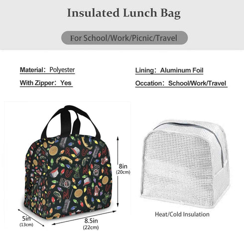 MSGUIDE Stranger Things Black Insulated Lunch Bag Leakproof Cooler Lunch Box for Men Women Adult - Reusable Thermal Tote Bag for Office Work School Picnic Beach