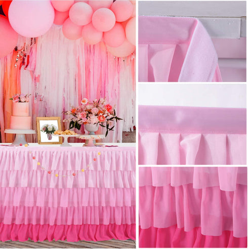 Pink Table Skirt Tutu Ruffled Tablecloth for Rectangle Table 6ft Baby Shower Birthday Party Unicorn Home Decor (Gradient pink)