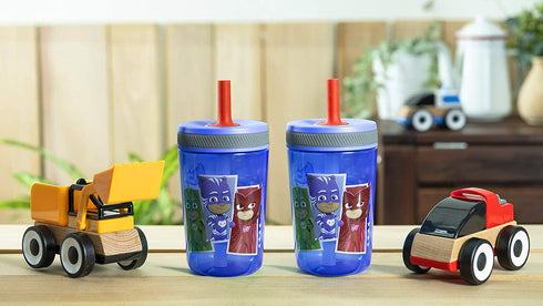 Zak Designs Kelso Tumbler 2pc Set, Leak-Proof Screw-On Lid with Straw Made of Durable Plastic and Silicone, Perfect Bundle for Kids, 15 oz, PJ Masks Catboy Owlette Gekko