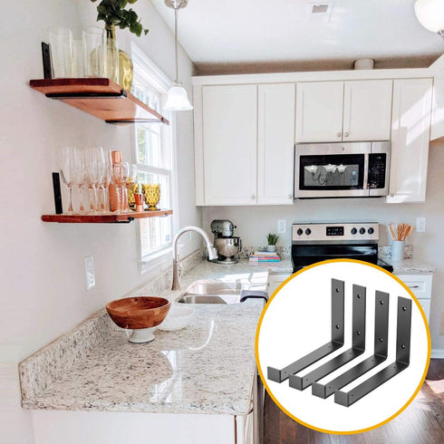 Shelf Brackets 10 Inch, Heavy Duty J Shelf Brackets with Lip, Black Metal Wall Shelf Brackets Floating Shelf Hardware for DIY Open Shelving
