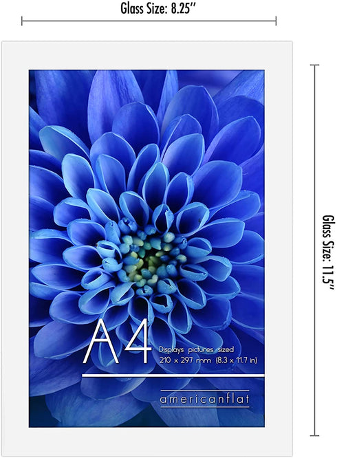 Americanflat A4 Picture Frame in White - Composite Wood with Shatter Resistant Glass - Horizontal and Vertical Formats for Wall and Tabletop - 8.3 x 11.7 in