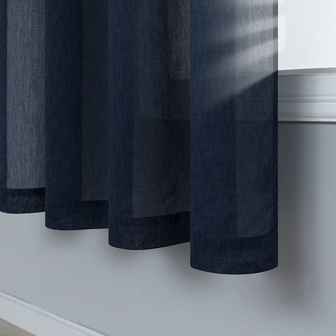 Navy Blue Sheer Curtains 84 Inches Long for Boys Bedroom 2 Panels Set Non See Through Semi Sheer Faux Cotton Soften Touch Drapes Blossy Wave Textured Silky Window Curtains for Living Room