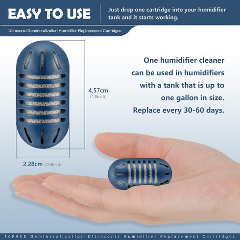 ANYHOW Demineralization Ultrasonic Humidifier Replacement Cartridges,Compatible with HoMedics, Filter Mineral Deposits, Prevents Hard Water Build-Up, Eliminates White Dust, Removes Odor-10Pack