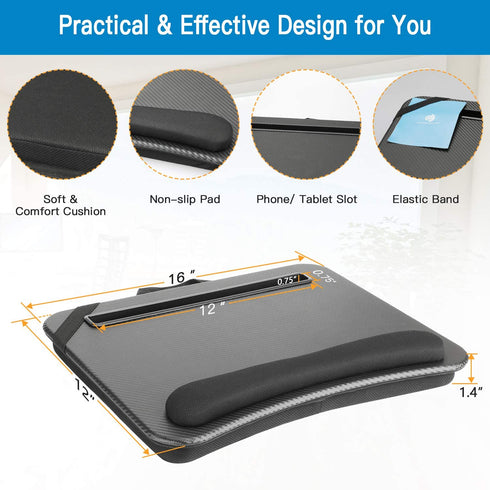 HUANUO Laptop Lap Desk - Fits up to 14 inches Laptop Stand with Phone Holder,Tablet Holder, Portable Lap Desk Built-in Soft Foam Pillow Cushion, Elastic Band?Laptop Stop Bar - HNLD13