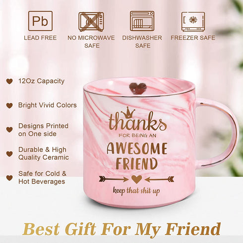 Friend Gifts for Women Sisters Her,12 OZ Funny Coffee Mug-Thanks FOR BEING AN AWESOME FRIEND,Christmas Stocking Stuffers for Friend Women,Birthday Valentines Day Gifts for Friends Teenage Girls
