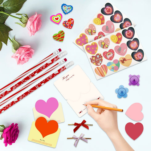 28 Pack Valentines Day Gifts for Kids , Valentines Cards Stickers Pencils Boys Girls, 252 PCS Valentine Exchange Party Favors Toys for School Classroom