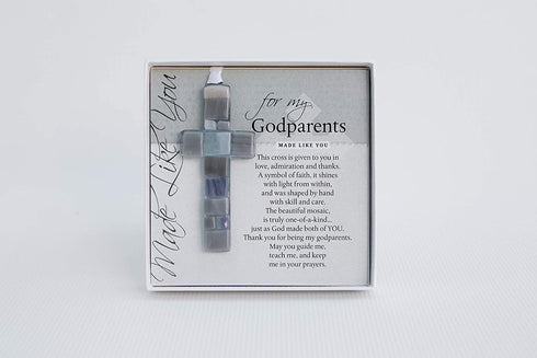 Gift for Godparents from Godchild -Handmade in USA Mosaic Glass Cross with Touching Sentiment For Holiday, Birthday, Appreciation, Christian Godparent Gift from Godchild