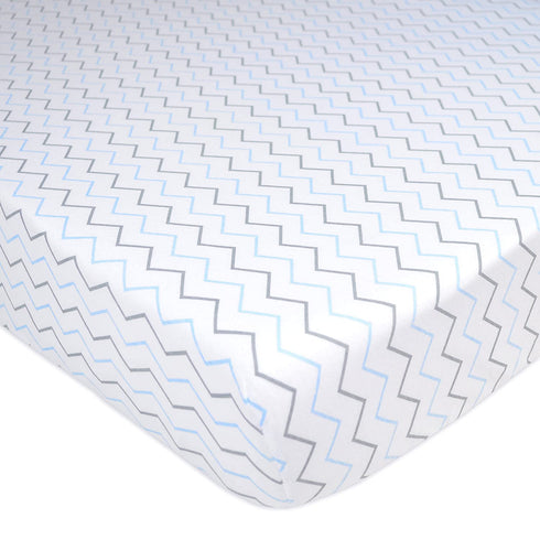 American Baby Company Printed 100% Cotton Jersey Knit Fitted Crib Sheet for Standard Crib and Toddler Mattresses, Blue Zigzag, for Boys and Girls