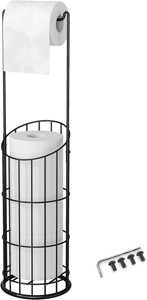 SunCleanse Free Standing Multipurpose Toilet Paper Holder with 2.5cm/1-Inch Raised Base?Toilet Paper Holder Stand Reserve 4 Mega Paper Rolls?Matte Black