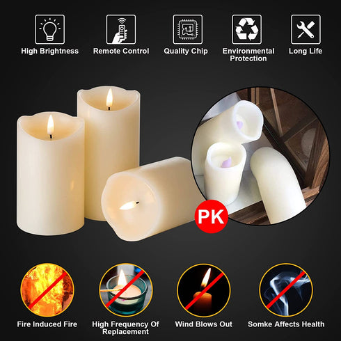 Flameless Candles Waterproof Outdoor LED Candles Battery Operated Candles with Remote Timers & 3D led Flame, Flameless Candles for Decorations (Set of 3)