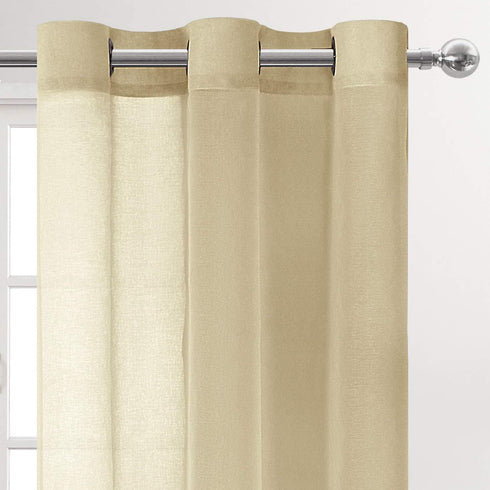 DWCN Beige Sheer Curtains for Living Room Bedroom - Faux Linen Look Voile Drapes Grommet Top Window Curtain Panel 46 x 54 Inch Length, Set of 2 Panels