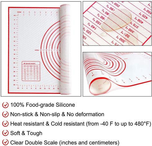 Silicone Pastry Mat Extra Large, 32" x 24" Non-stick Baking Mat with Measurement Kneading Board for Dough Rolling, Non-slip Counter Mat, Oven Liner, Fondant/Pie Crust Mat